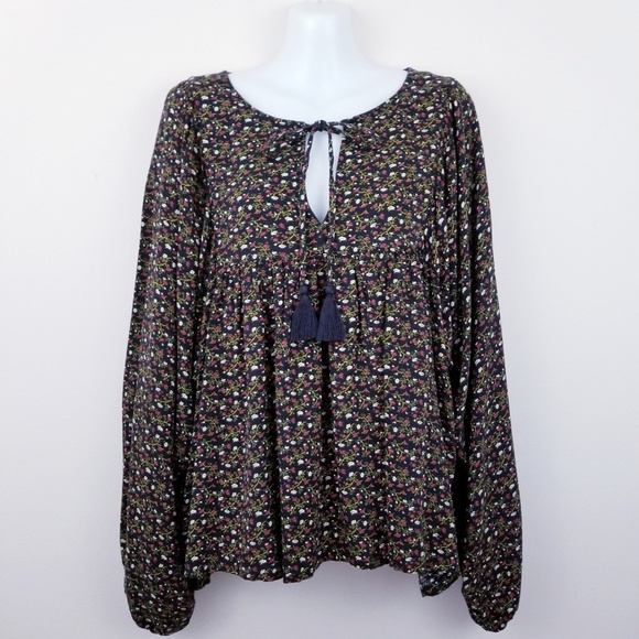 Denim & Supply RL | Black Floral Boho Peasant Top - Picture 1 of 6